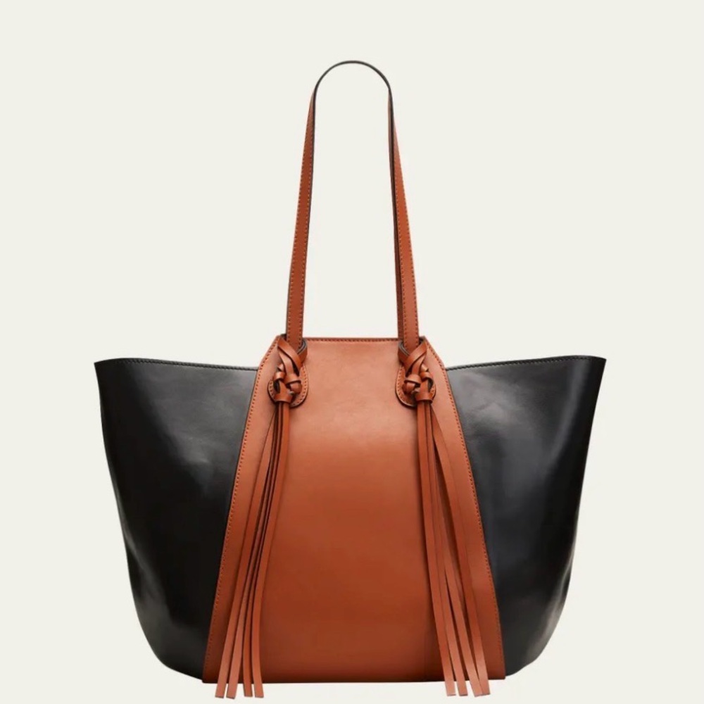 Ulla Johnson Imogen Leather Tote Bag | Black Cognac Colorblock Large Carryall